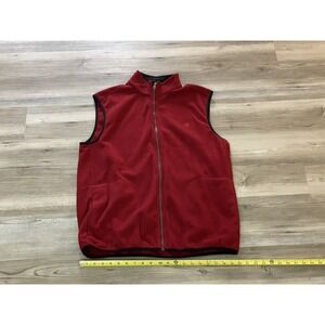 Izod Vest Mens L Red Fleece Waist Length Soft Shell Full Zip Pockets Travel Walk